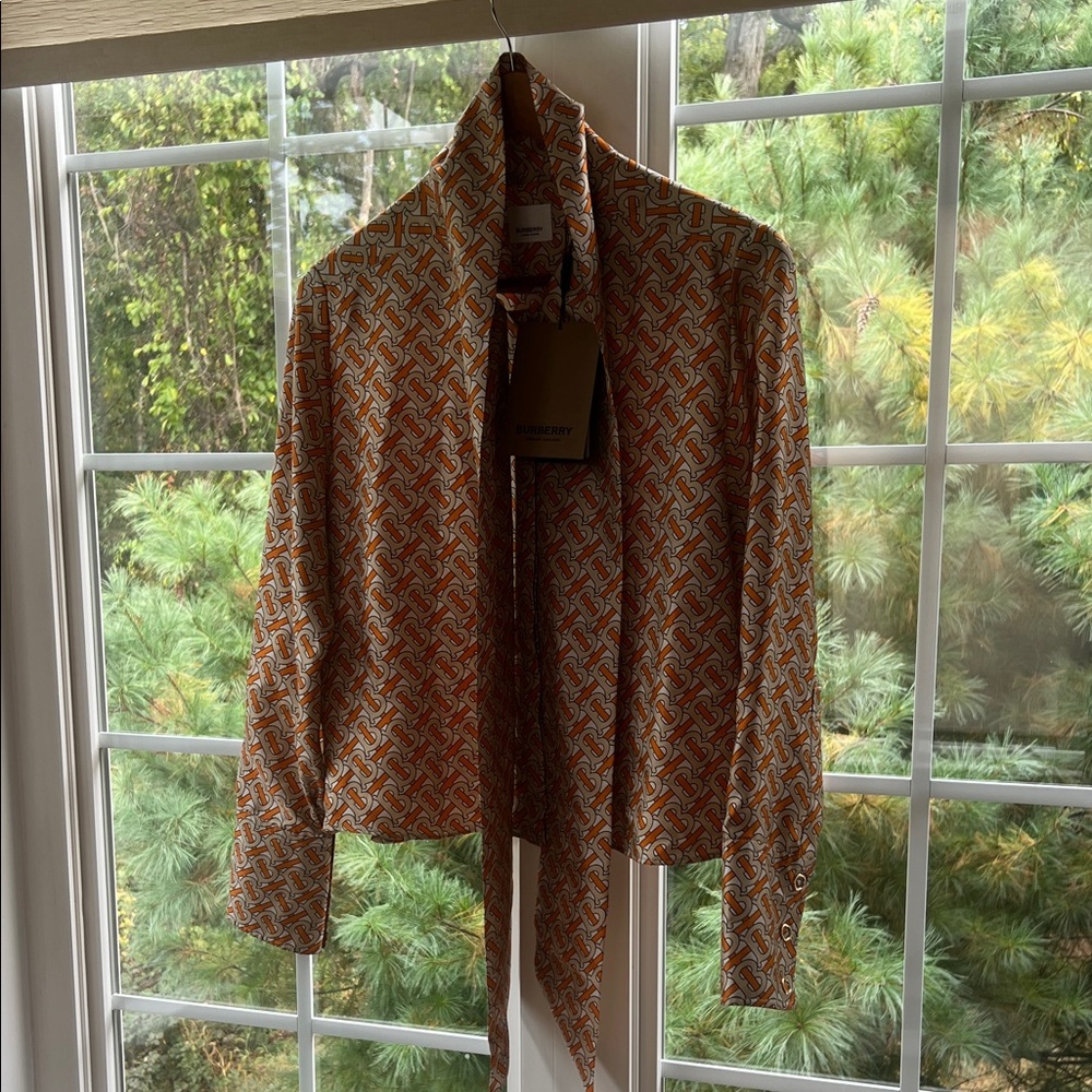 Burberry Orange and Tan Geometric Blouse